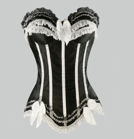 Corsete Preto e Branco Laço