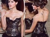 Corsete beige e preto com detalhes